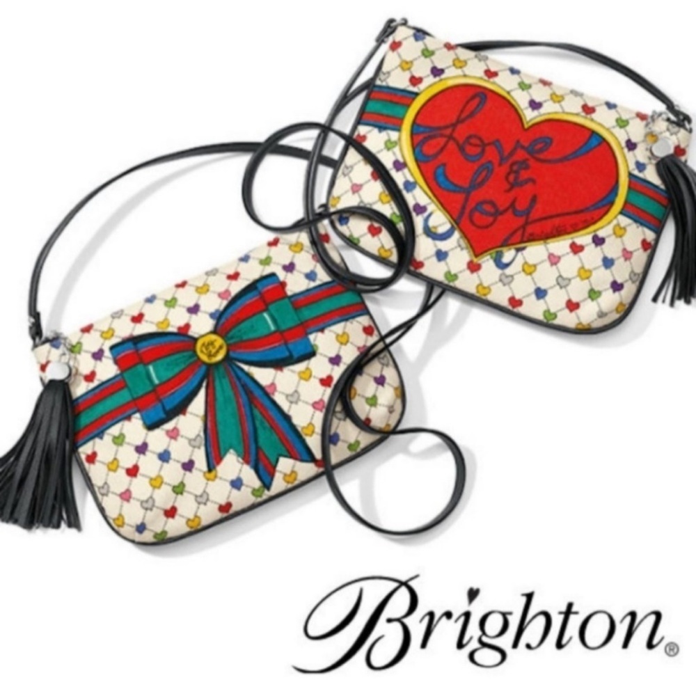 Brighton Holiday Love & Joy Pouch Canvas Hearts Bow Rainbow Colorful Purse NWT - Picture 8 of 10